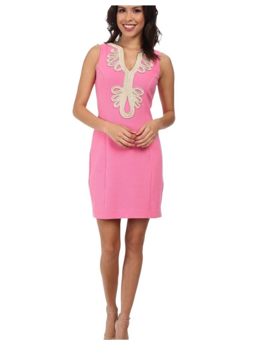 Lilly Pulitzer Janice Shift Dress Hotty Pink Gold Embroidered size 6